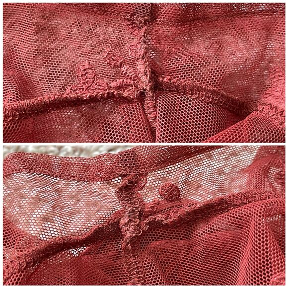 Rust Sheer Mesh Knit Lace T Shirt Scalloped Hem Forever 21 Size Small - Picture 15 of 16